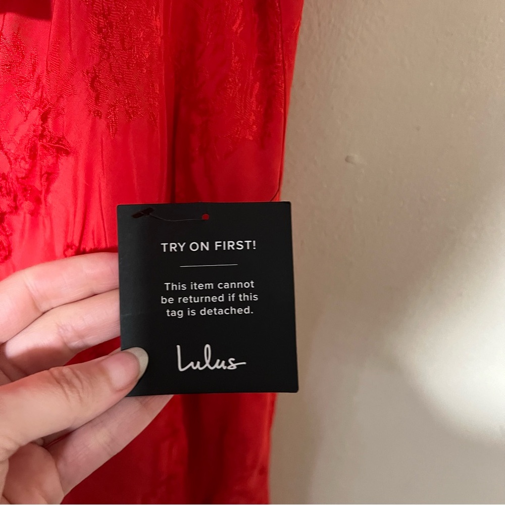 NWT XL Lulu's Effervescent Afternoon Red Satin Flutter Sleeve Midi Dress - Picture 14 of 16